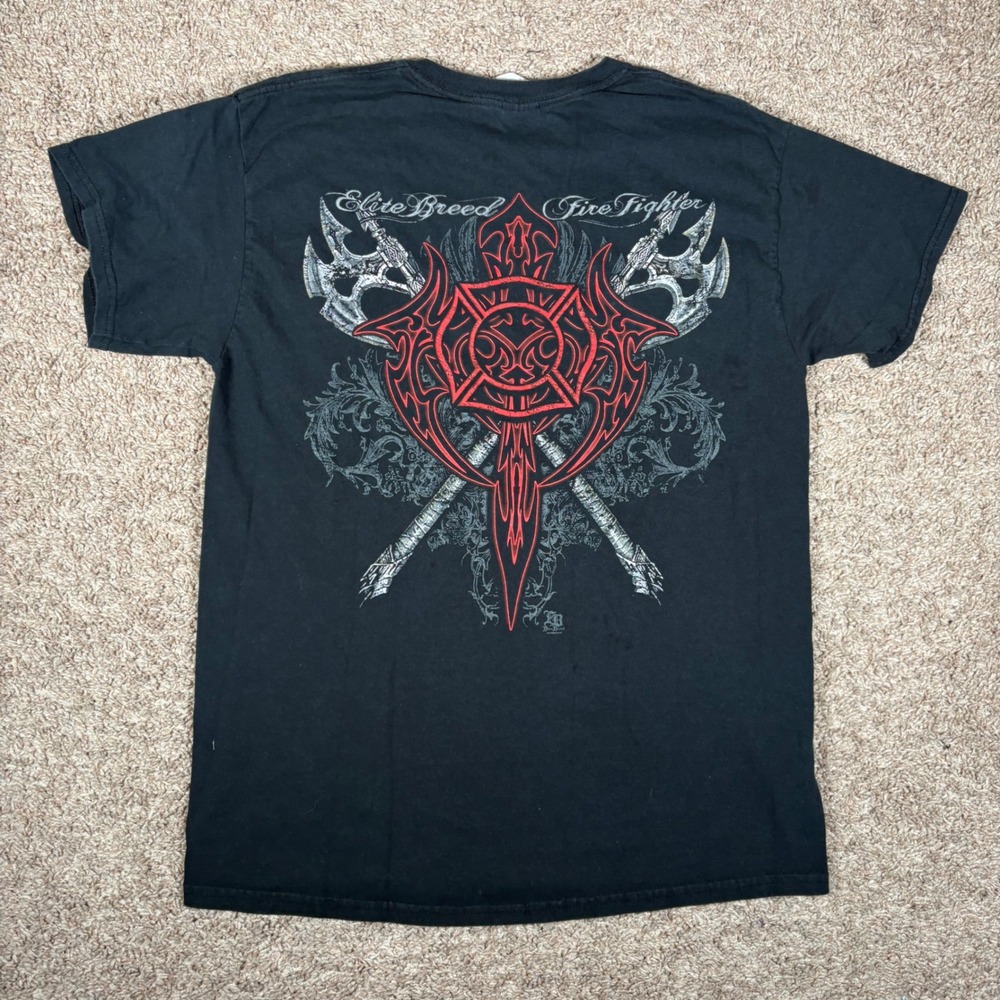 Elite Breed Fire Fighter Graphic T Shirt Gildan Black Mens Large